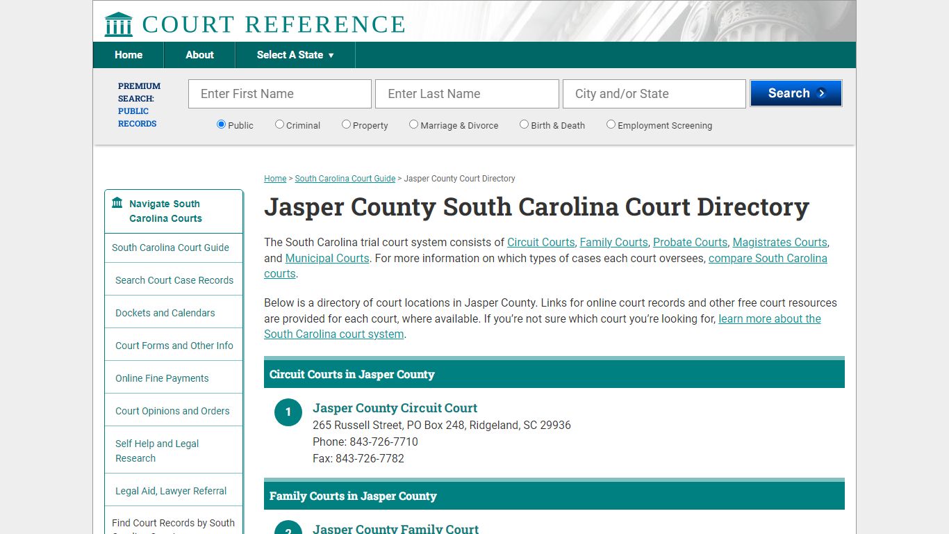 Jasper County South Carolina Court Directory ...