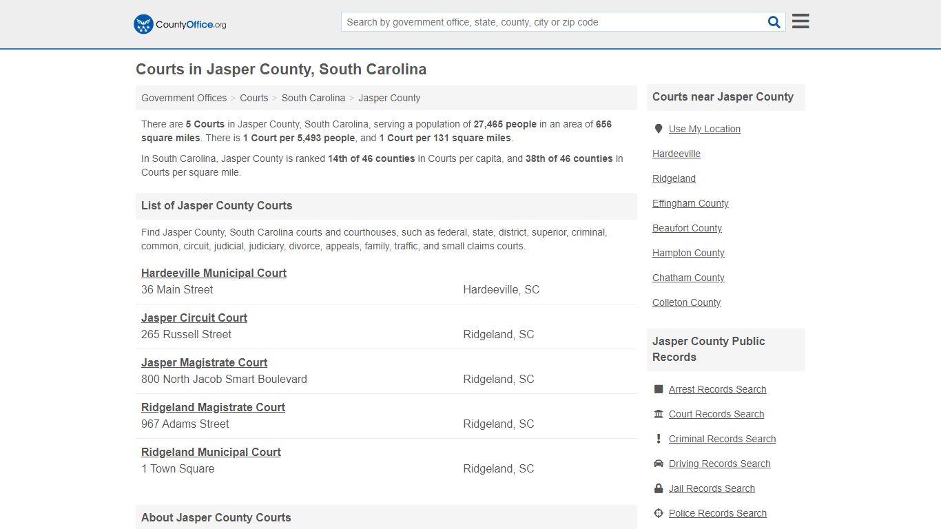 Courts - Jasper County, SC (Court Records & Calendars)